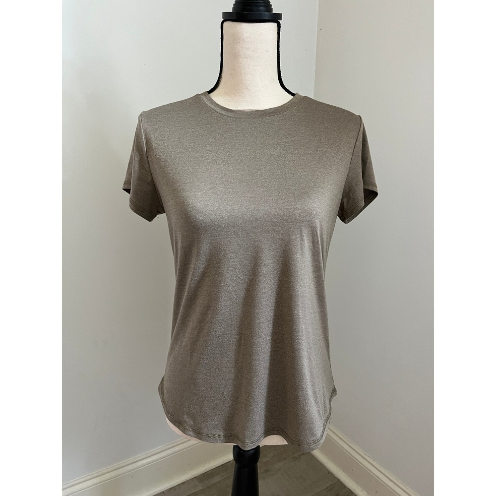 Quince Short Sleeve Performance Tee XS Heathered Taupe Brown Activewear Fit Girl